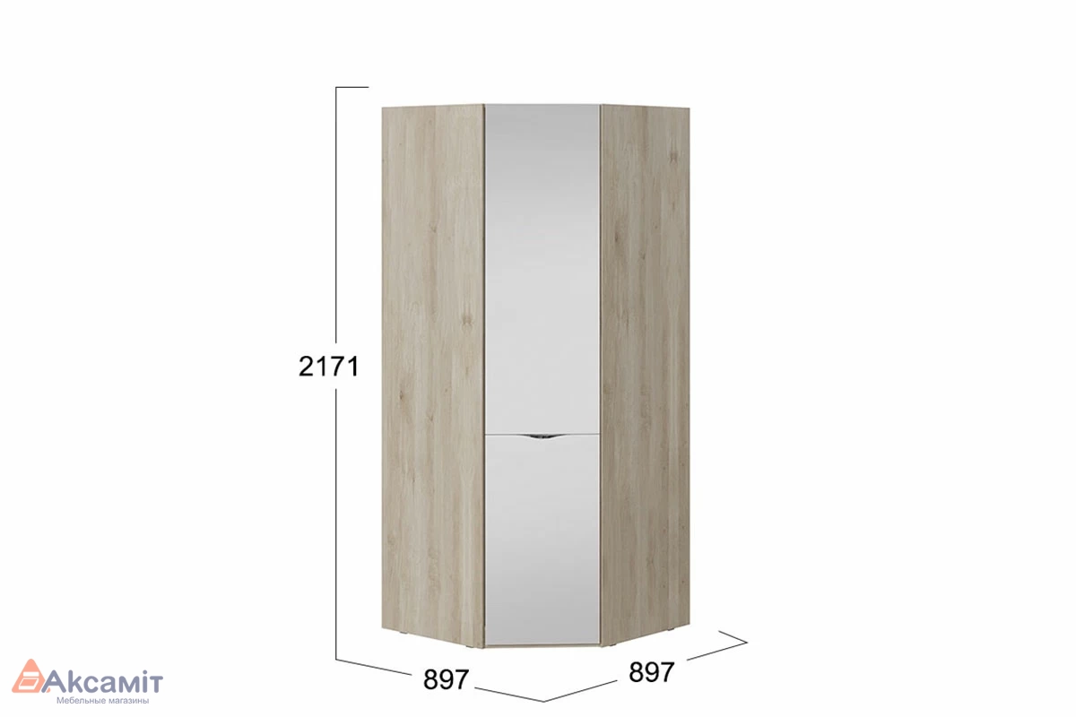 Шкаф угловой со зеркальной  дверью Глосс СМ-319.07.312 (Батл Рок)