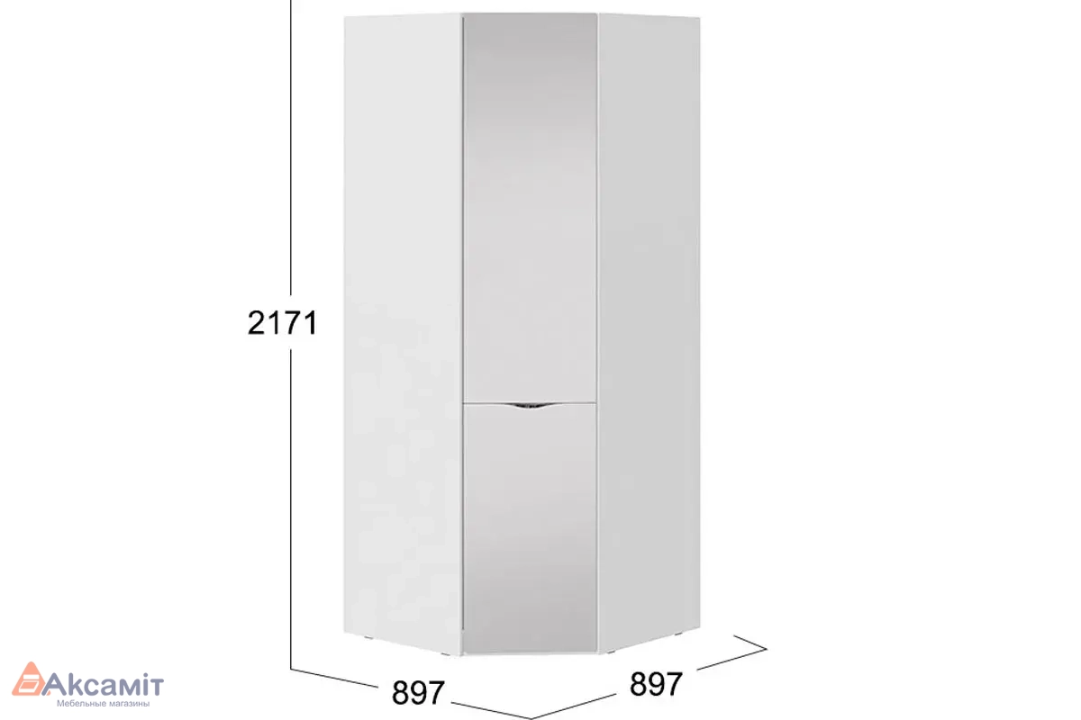 Шкаф угловой со зеркальной дверью Глосс СМ-319.07.312 (Белый глянец)