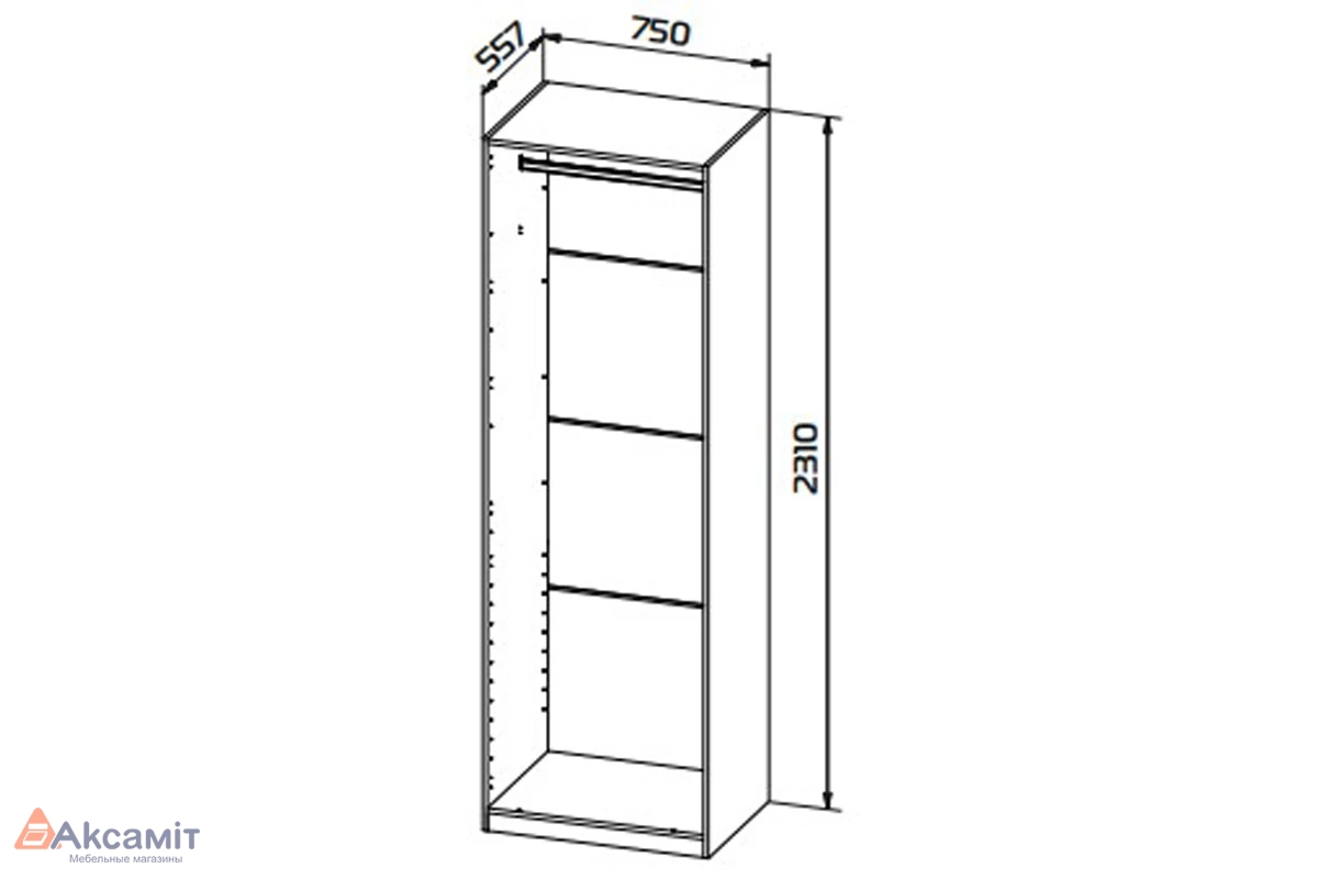 Корпус шкафа для гардеробной Квадро №2 (75х55.7) (Белый)