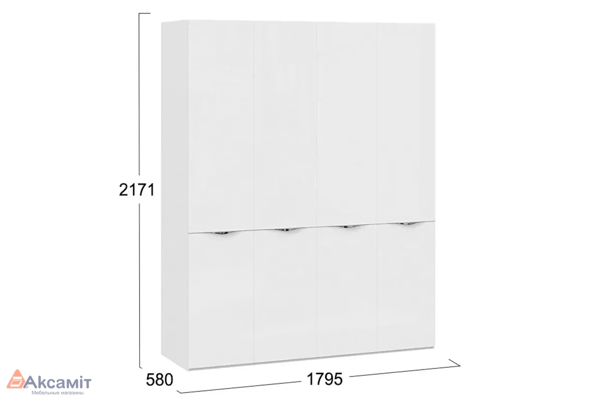 Шкаф комб. 4х-дверный со стеклом Глосс СМ-319.07.441 (Белый Глянец)