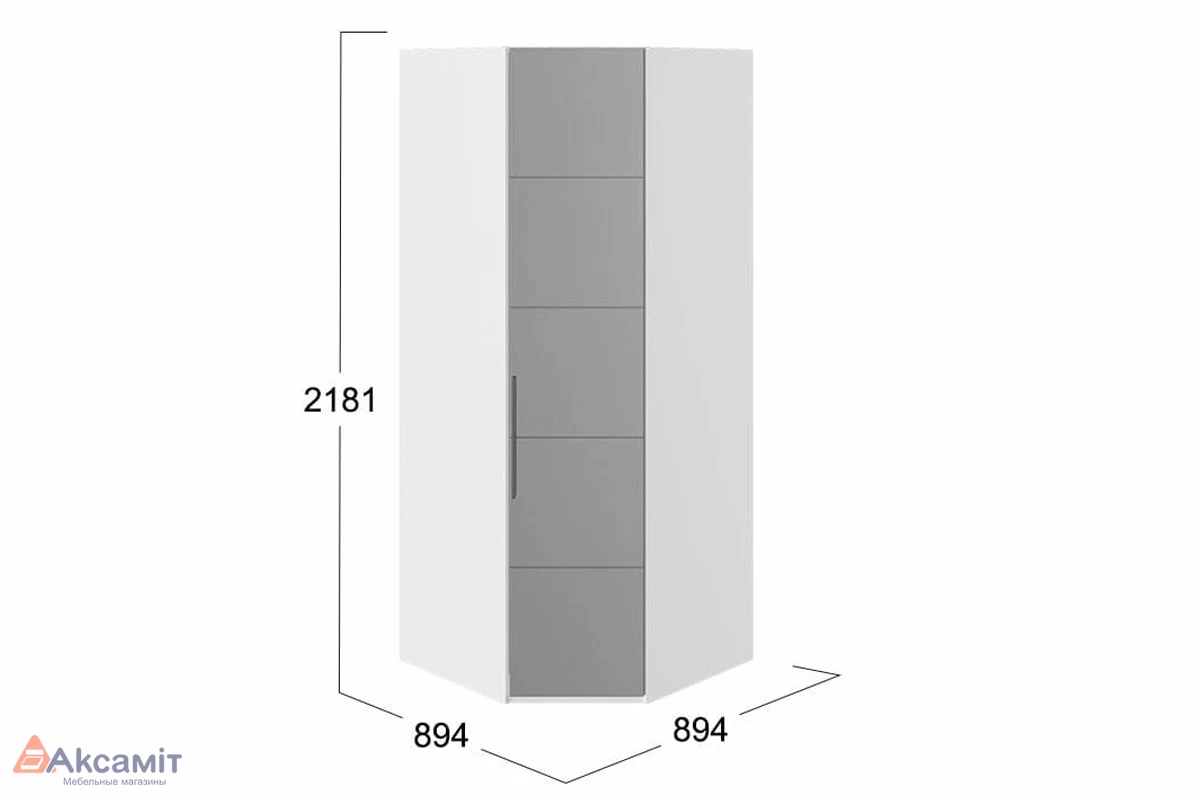 Шкаф угловой Наоми СМ-208.07.07 с 1 зеркальной дверью R (Белый глянец)