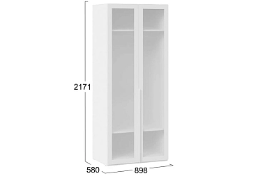 Шкаф для одежды Порто СМ-393.07.009 (580) с 2 дверями со стеклом (Белый Жемчуг/Стекло сатин белое)
