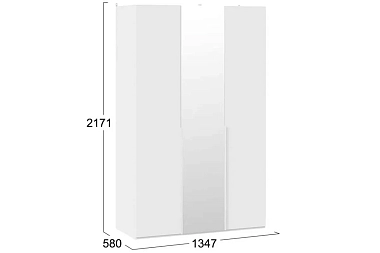 Шкаф для одежды Порто СМ-393.07.112 (580) с 2 глухими и 1 зеркальной дверями (Белый жемчуг/Белый софт)