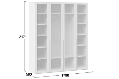 Шкаф для одежды Порто СМ-393.07.114 (580) с 4 стеклянными дверями (Белый Жемчуг/Стекло сатин белое)