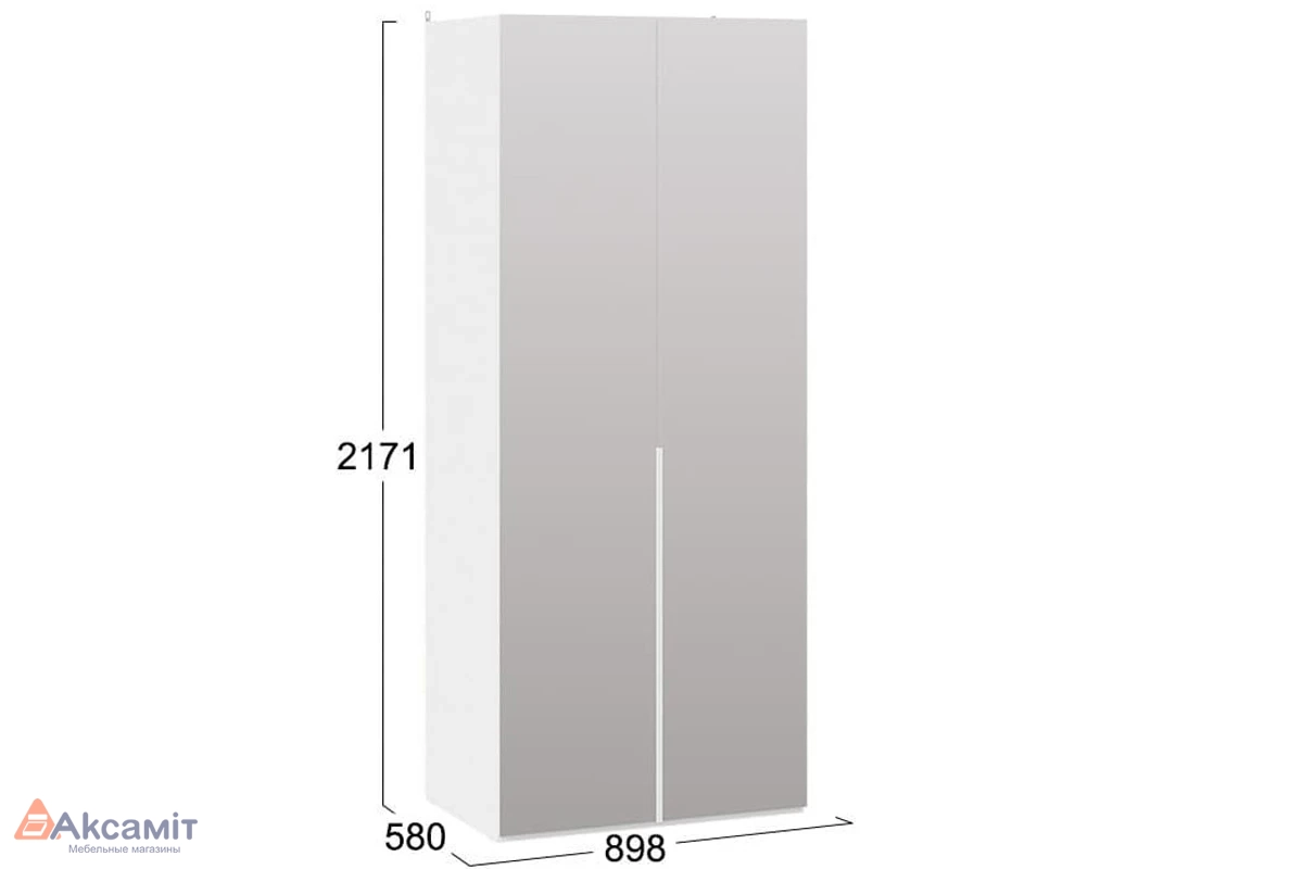 Шкаф для одежды Порто СМ-393.07.004 с 2 зеркальными дверями (580) (Белый жемчуг/Белый жемчуг)