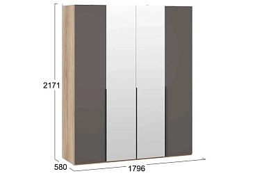 Шкаф для одежды Порто СМ-393.07.108 (580) с 2 глухими и 2 зеркальными дверями (Яблоня Беллуно/Графит софт)