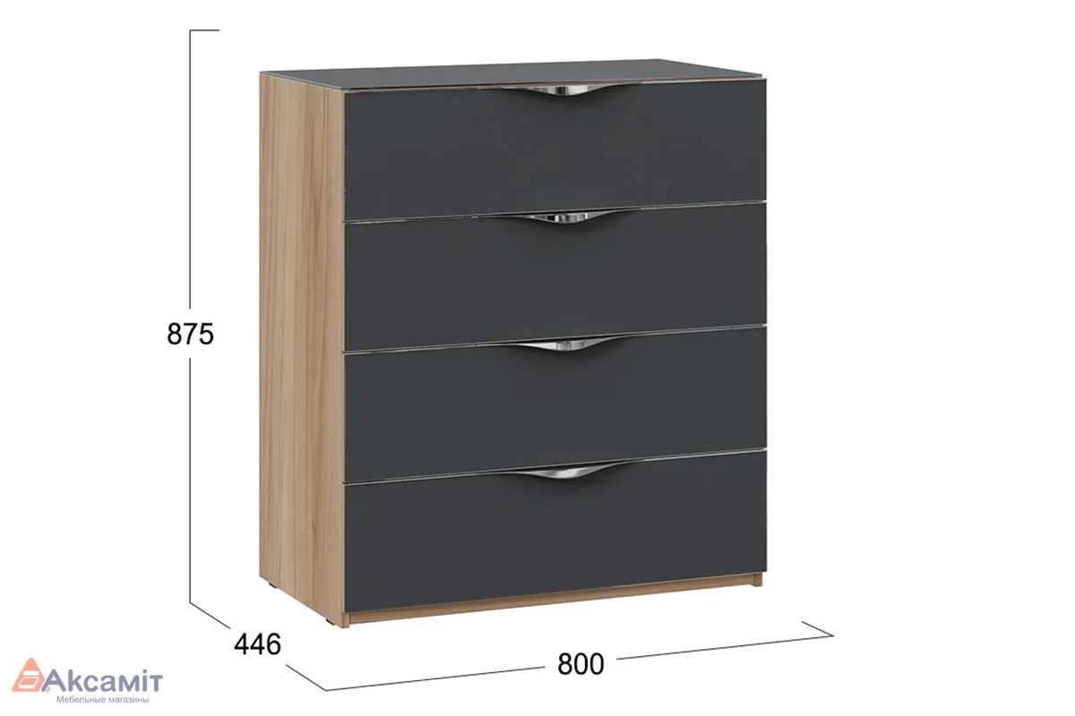 Комод Глосс ТД-319.04.01 (Яблоня Беллуно/Cтекло/Графит матовый)