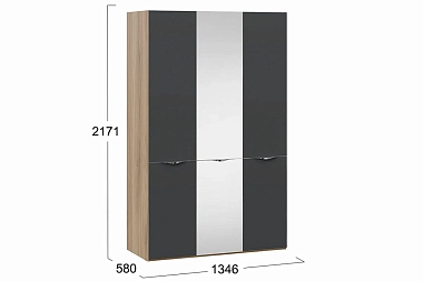 Шкаф комбинированный Глосс СМ-319.07.432 с 2 дверями со стеклом и 1 зеркальной (Яблоня Беллуно/Cтекло Графит матовый)