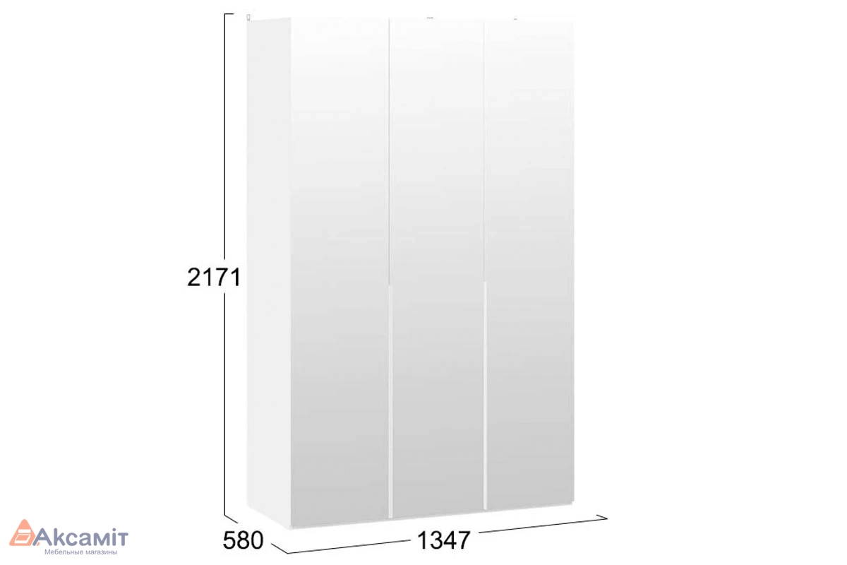Шкаф для одежды Порто СМ-393.07.111 (580) с 3 зеркальными дверями (Белый жемчуг/Белый жемчуг)