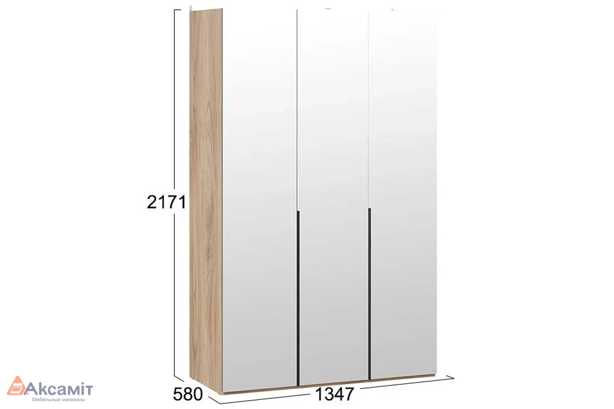Шкаф для одежды Порто СМ-393.07.111 (580) с 3 зеркальными дверями (Яблоня Беллуно/Графит)