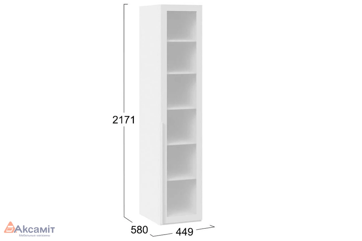 Шкаф для белья Порто СМ-393.07.008 (580) с 1 дверью со стеклом (Белый Жемчуг/Стекло сатин белое)