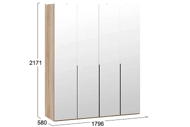 Шкаф для одежды Порто СМ-393.07.109 (580) с 4 зеркальными дверями (Яблоня Беллуно/Графит софт)
